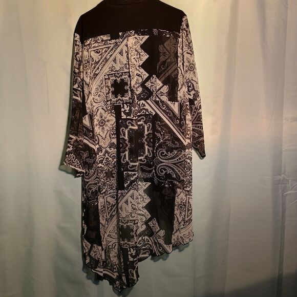 Black & White Paisley Print Duster Cardigan – Sheer Open Front Kimono Jacket - Picture 4 of 4